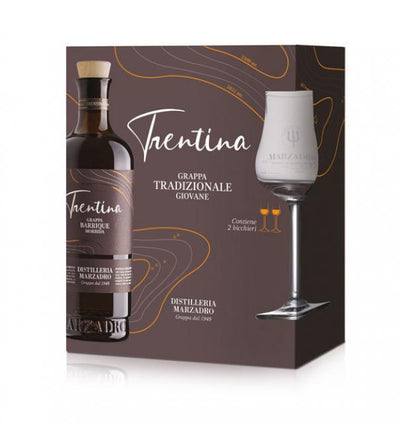 Confezione Regalo Grappa La Trentina Barrique + 2 Bicchieri Marzadro - Bottega La Cosentina